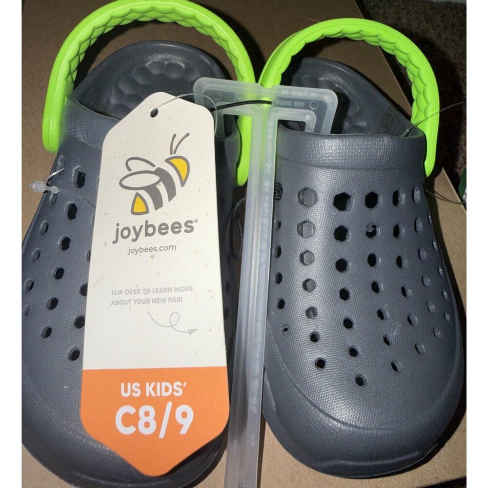Joybees NWT Clog Shoes Size 8-9 Toddler Slip On Gray and Green Rubber Sole